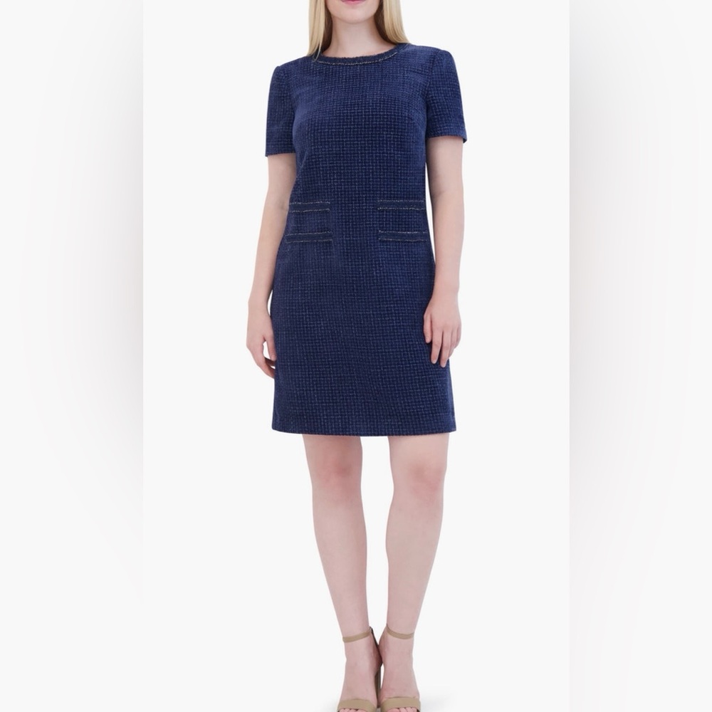 🆕 Eliza J Navy Tweed Shift Dress - Picture 2 of 7